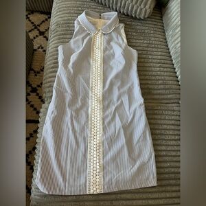 NWT- Blue dress with Peter Pan collar and crochet design size 6